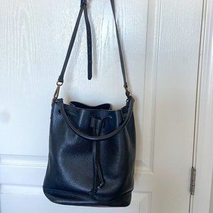 Madewell Lafayette Bucket Bag Purse Black Leather Top Handle